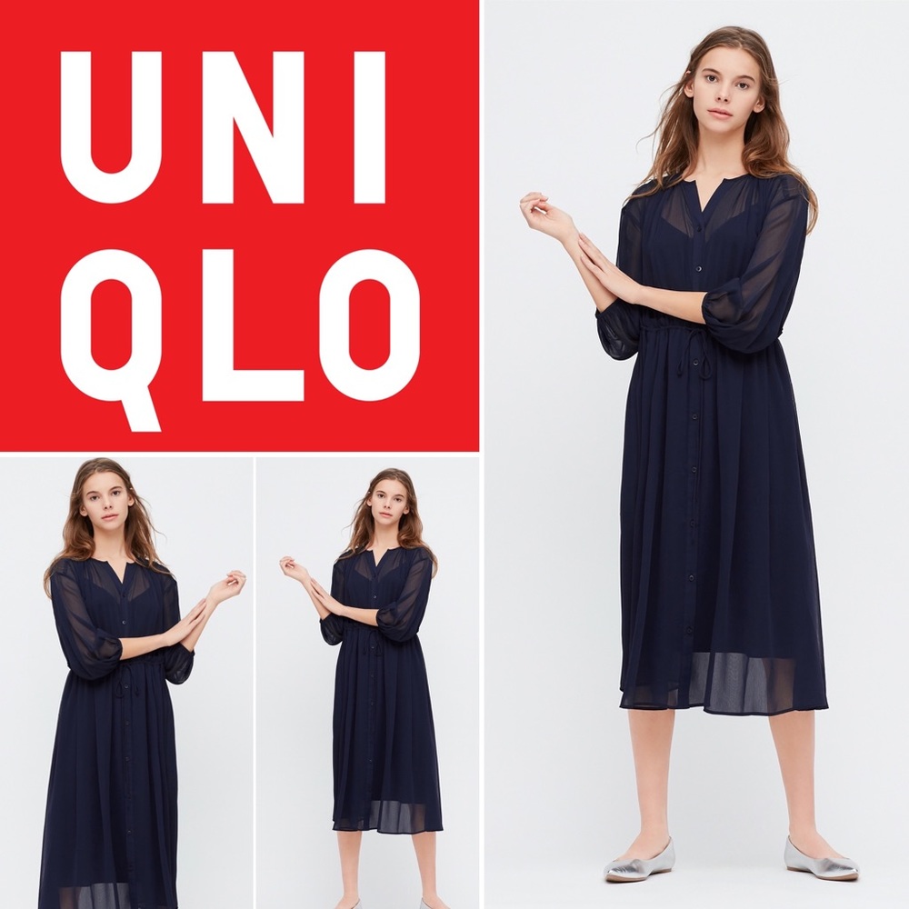 New with Tag 🏷 Uniqlo Navy Chiffon Dress